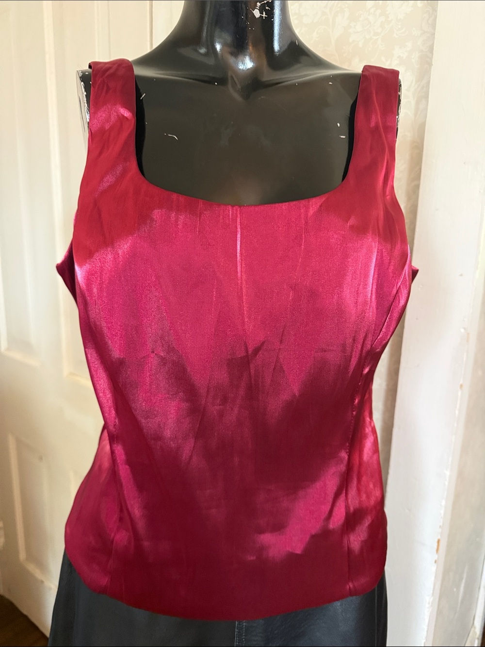 Vintage Y2K Dressbarn Metallic Magenta Sleeveless Corset Style Tank Top Size 12